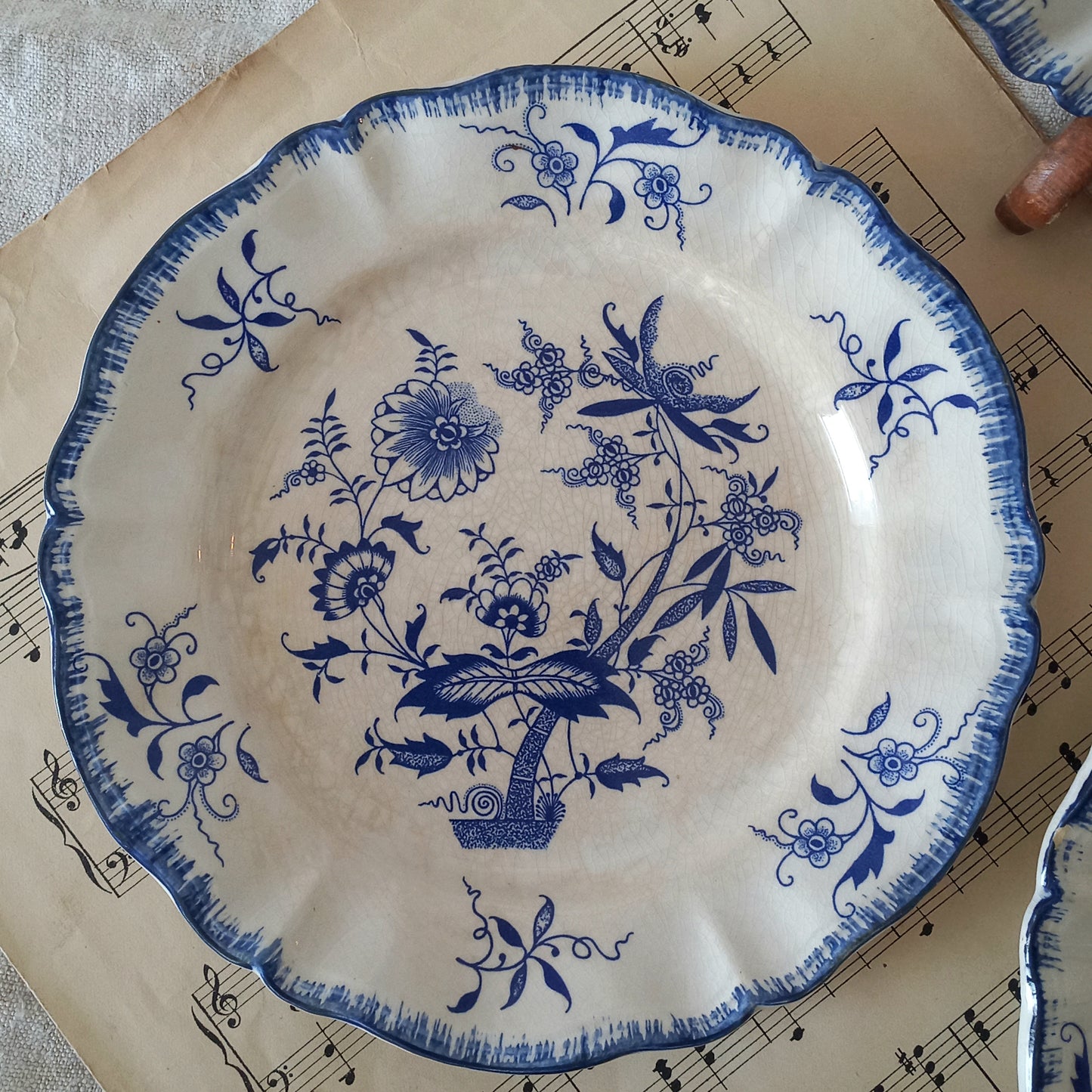 A charming set of 3 little antique white ironstone plates with beautiful blue floral transferware patterns. These little plates are called 'Lancaster' and although there is no maker's mark we have seen the same pattern and plate name manufactured by Sarreguemines.