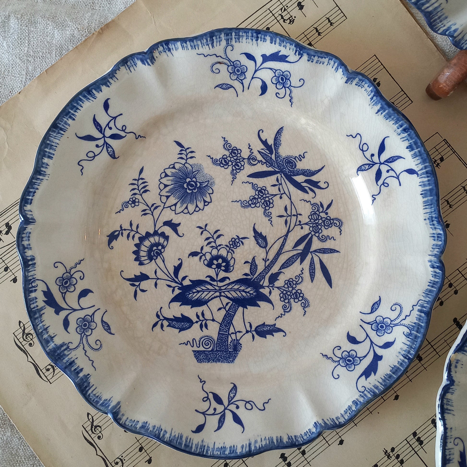 A charming set of 3 little antique white ironstone plates with beautiful blue floral transferware patterns. These little plates are called 'Lancaster' and although there is no maker's mark we have seen the same pattern and plate name manufactured by Sarreguemines.