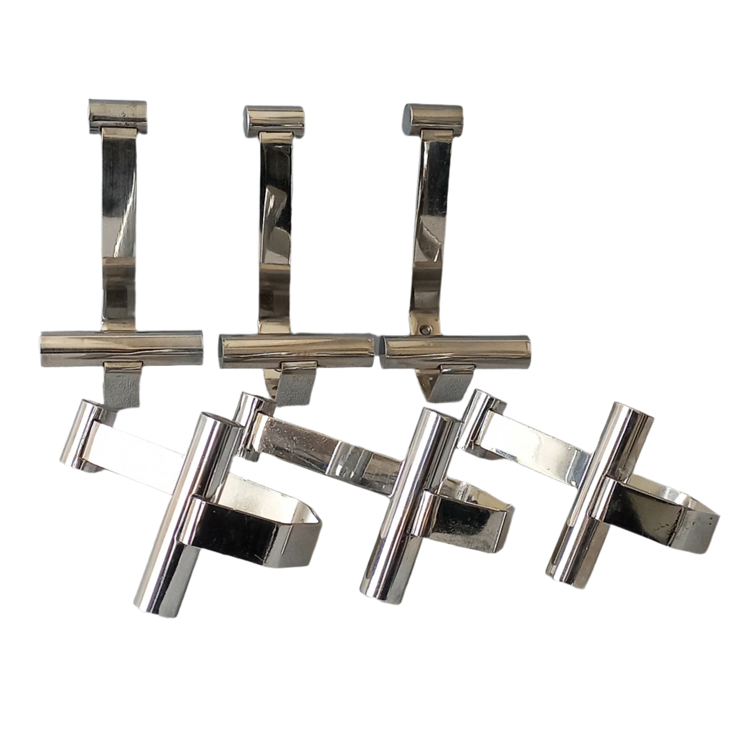 Set of 6 mid-century coat hooks, polished metal, hat hooks