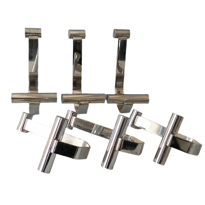 Set of 6 mid-century coat hooks, polished metal, hat hooks