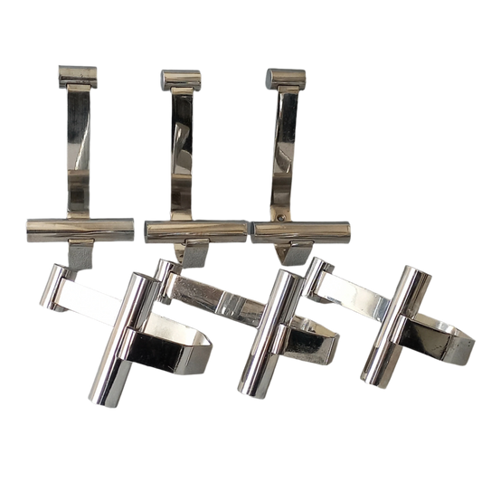 Set of 6 mid-century coat hooks, polished metal, hat hooks