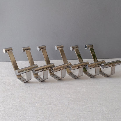 Set of 6 mid-century coat hooks, polished metal, hat hooks