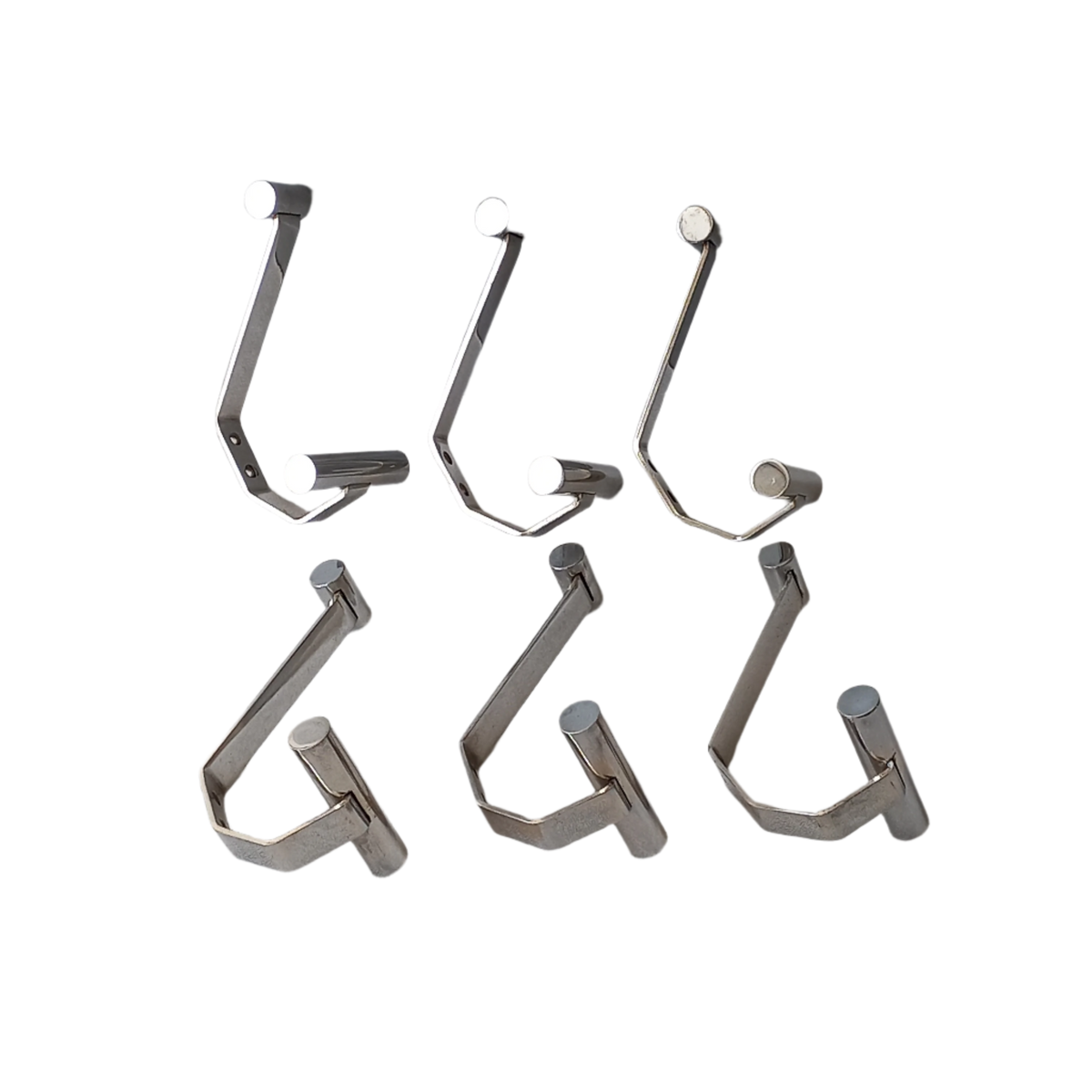 Set of 6 mid-century coat hooks, polished metal, hat hooks