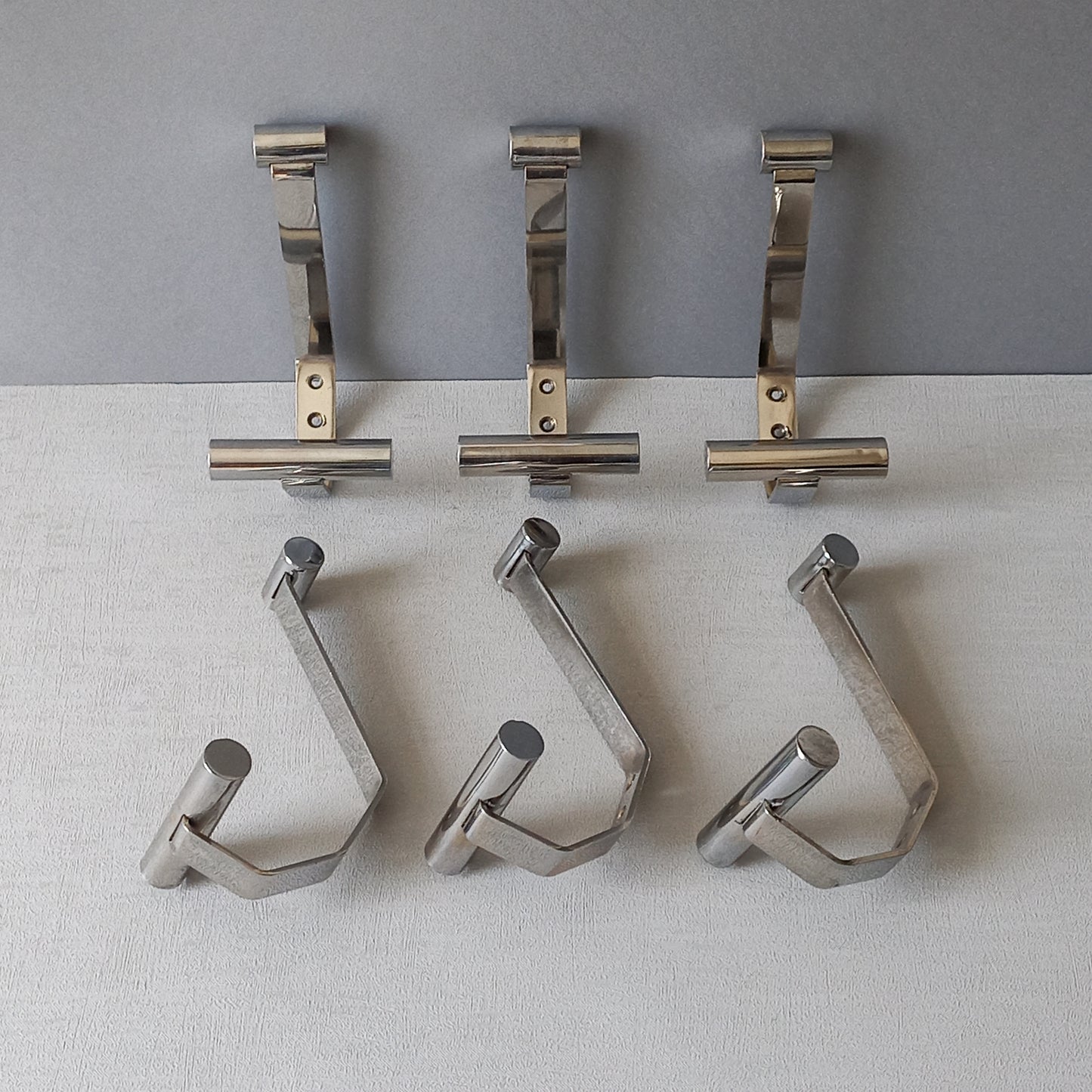 Set of 6 mid-century coat hooks, polished metal, hat hooks