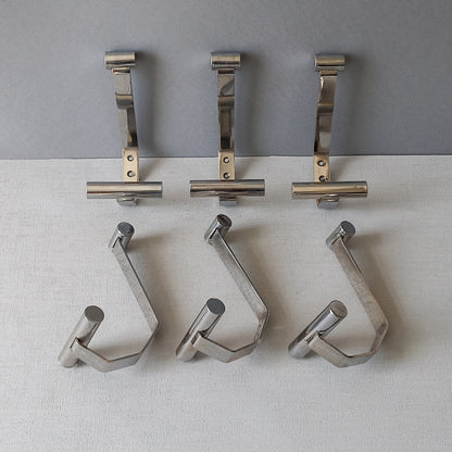 Set of 6 mid-century coat hooks, polished metal, hat hooks