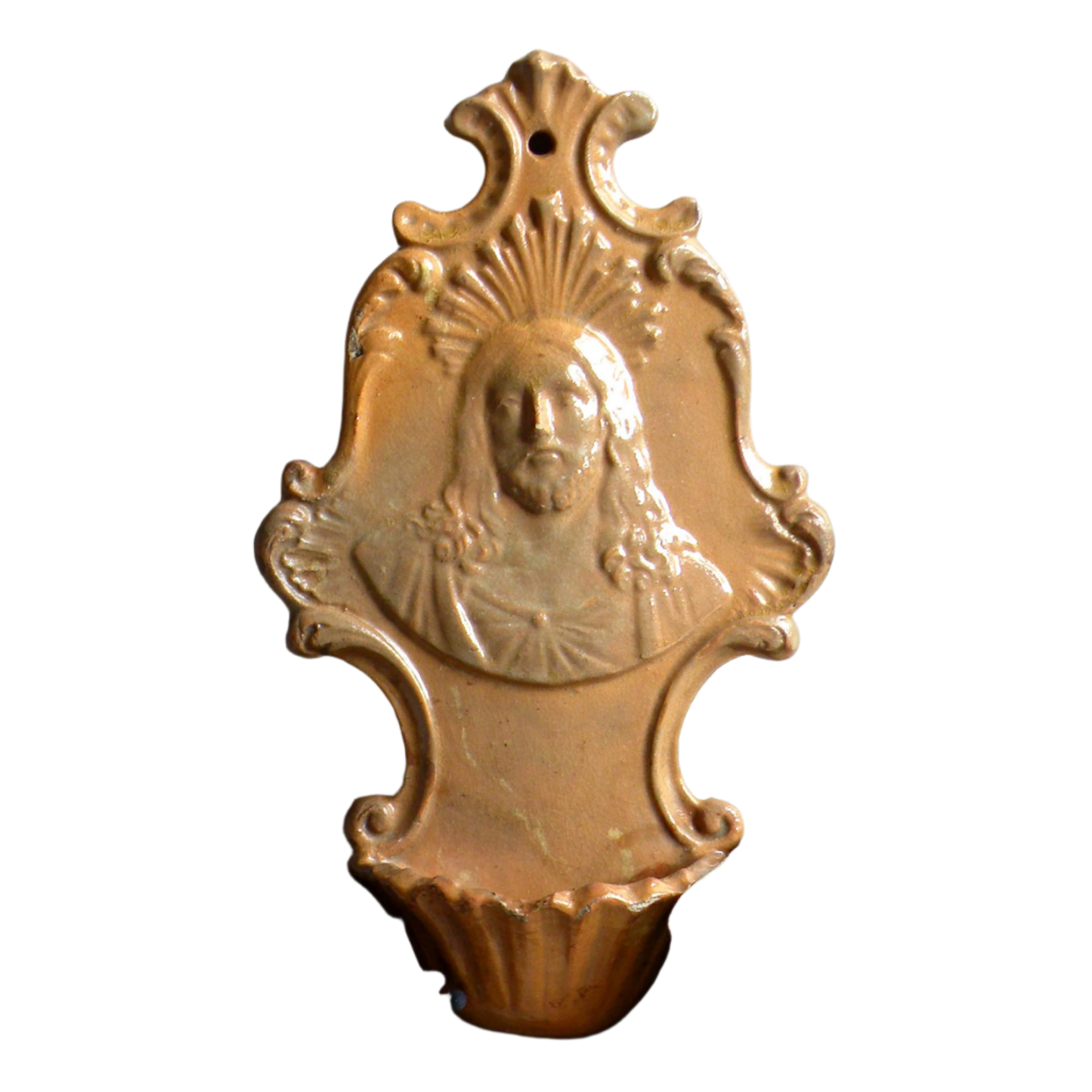 French Antique Religious Ceramic Holy Water Font