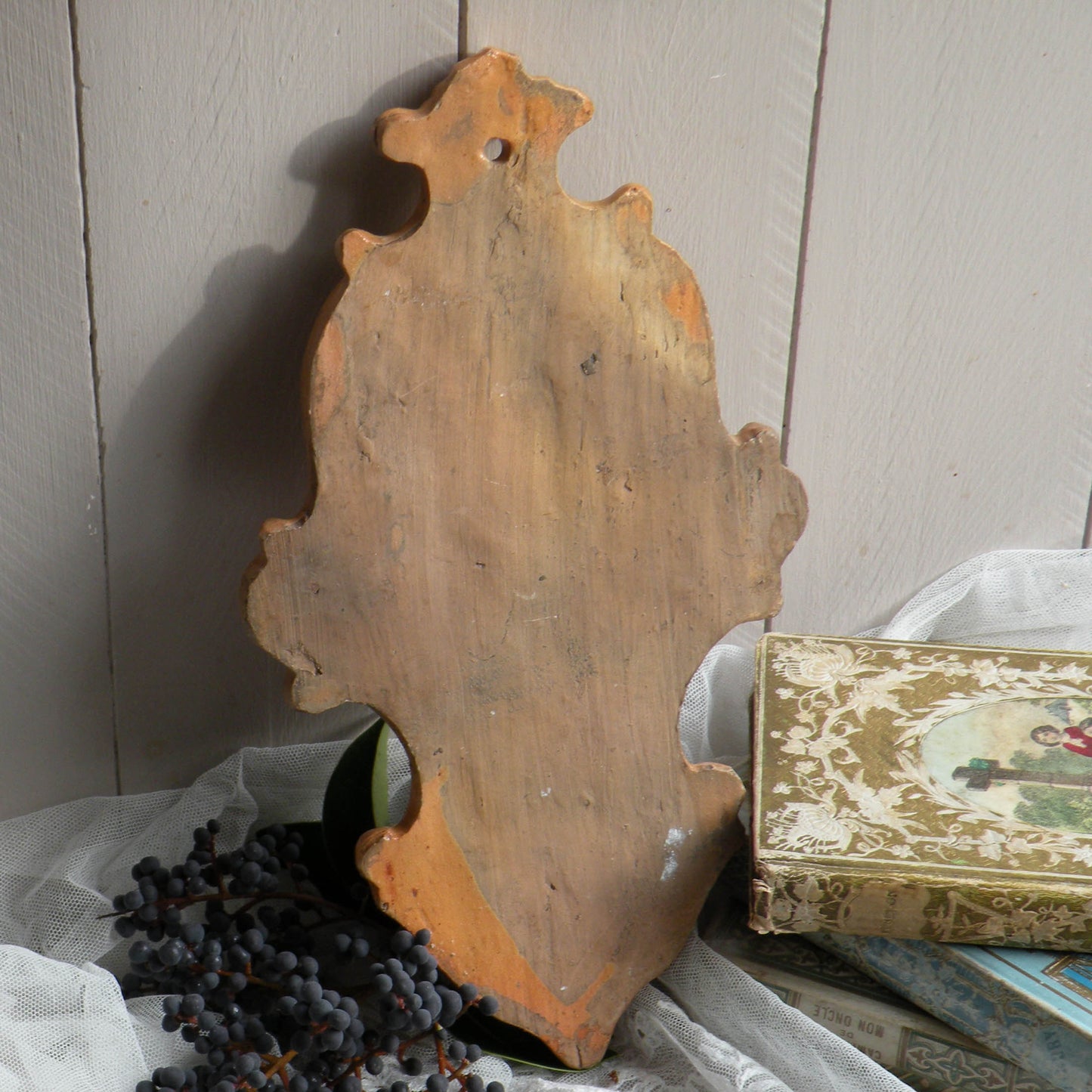 French Antique Religious Ceramic Holy Water Font