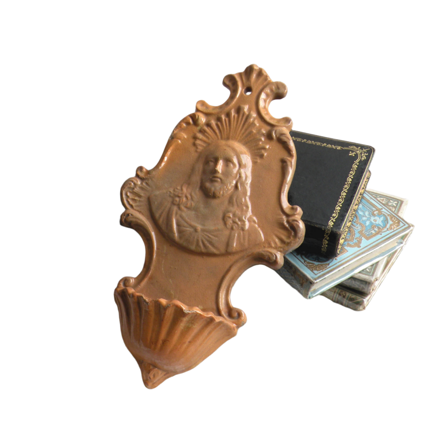 French Antique Religious Ceramic Holy Water Font