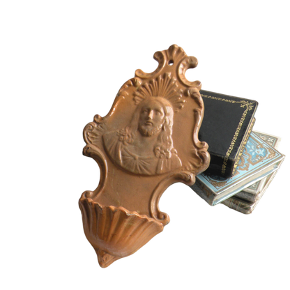 French Antique Religious Ceramic Holy Water Font
