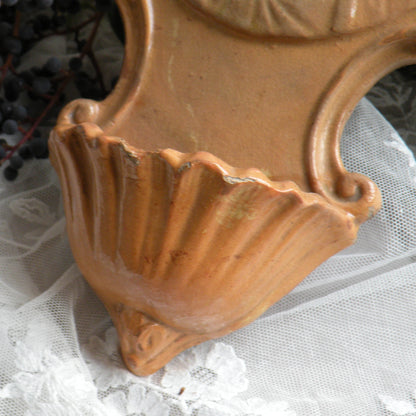 French Antique Religious Ceramic Holy Water Font