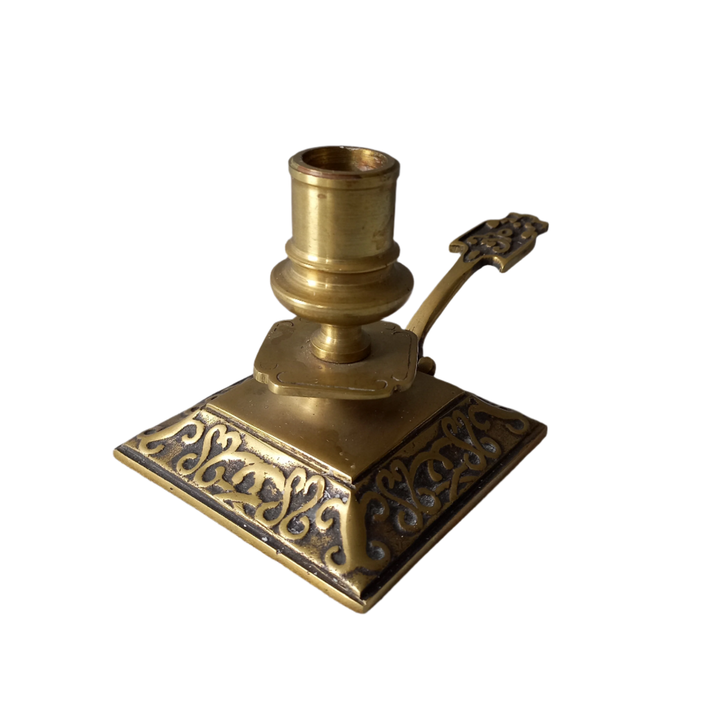 Decorative brass chamber stick for candle, small antique candle holder
