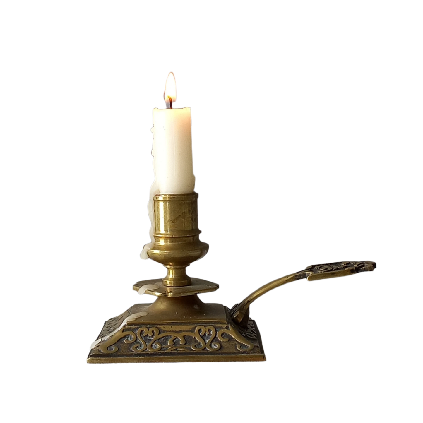 Decorative brass chamber stick for candle, small antique candle holder