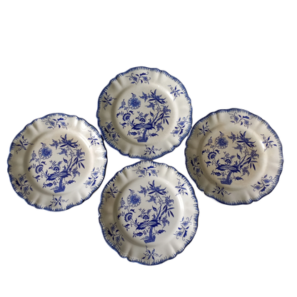 Antique Ironstone White Plates with Blue Floral Patterns