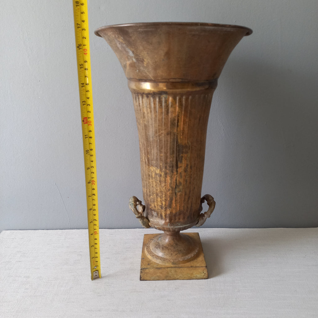 LARGE French antique art nouveau metal vase urn, decorative umbrella stand