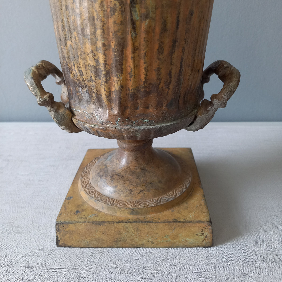 LARGE French antique art nouveau metal vase urn, decorative umbrella stand