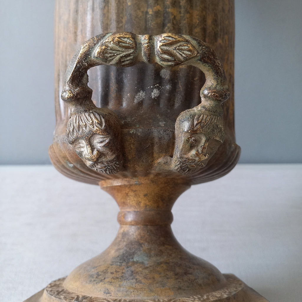 LARGE French antique art nouveau metal vase urn, decorative umbrella stand