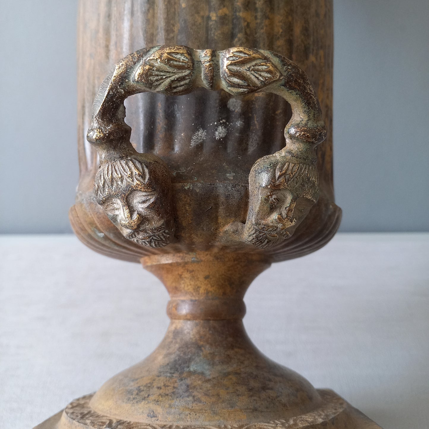 LARGE French antique art nouveau metal vase urn, decorative umbrella stand