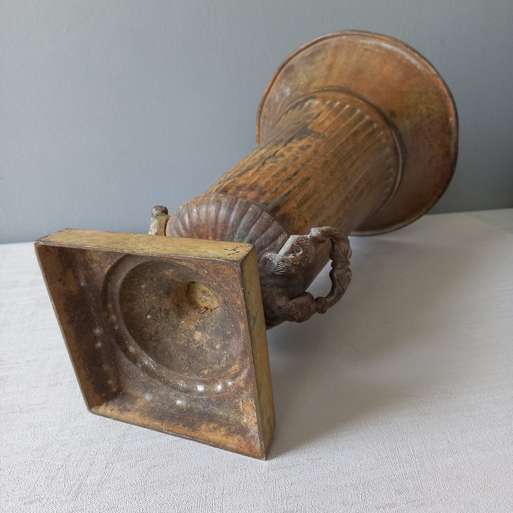LARGE French antique art nouveau metal vase urn, decorative umbrella stand