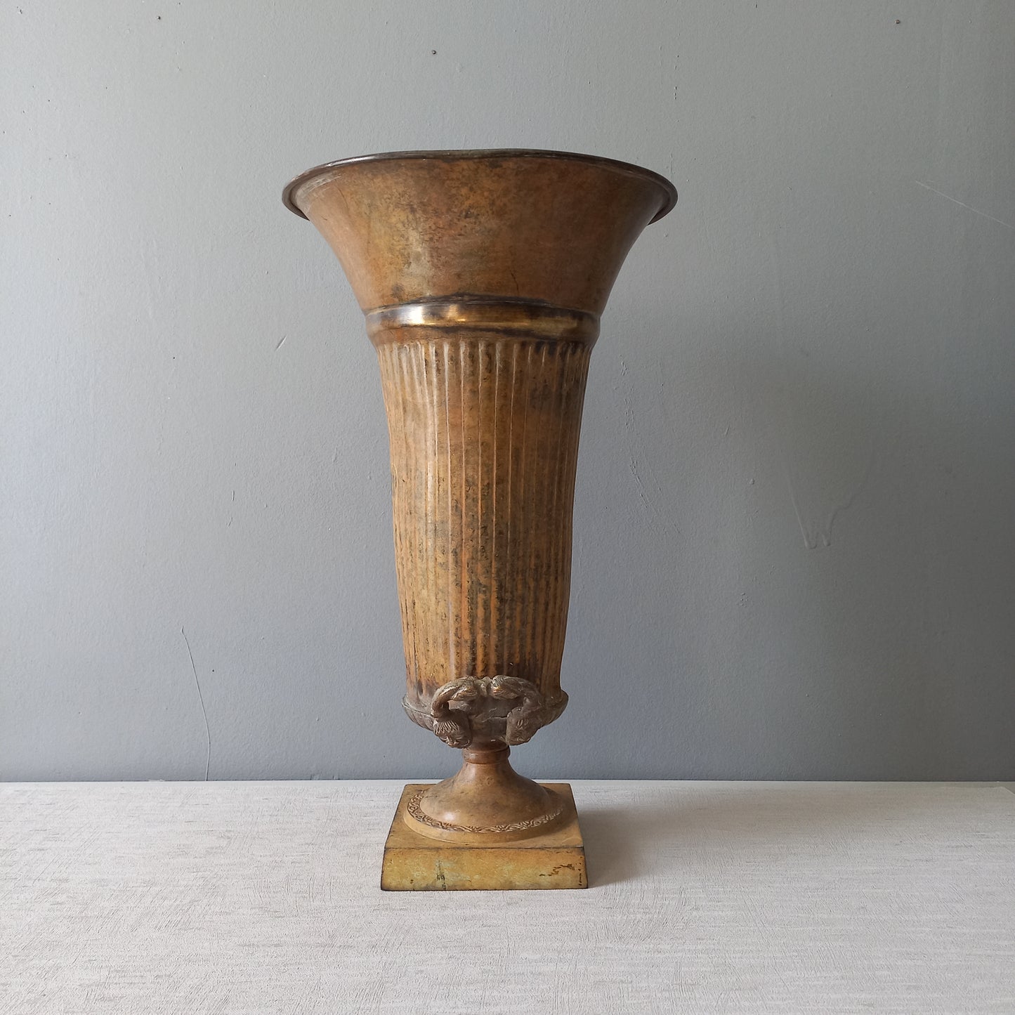 LARGE French antique art nouveau metal vase urn, decorative umbrella stand