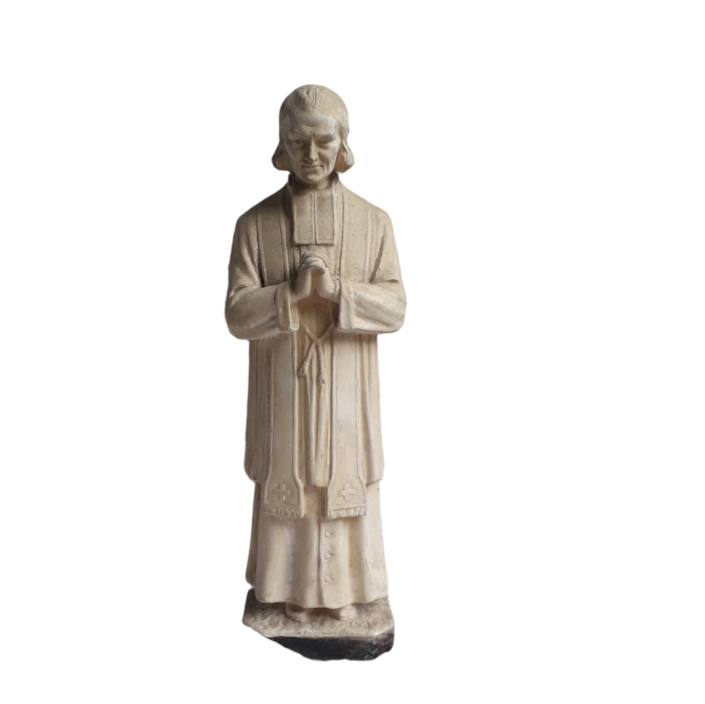 Large French vintage religious figurine with aged creamy white finish