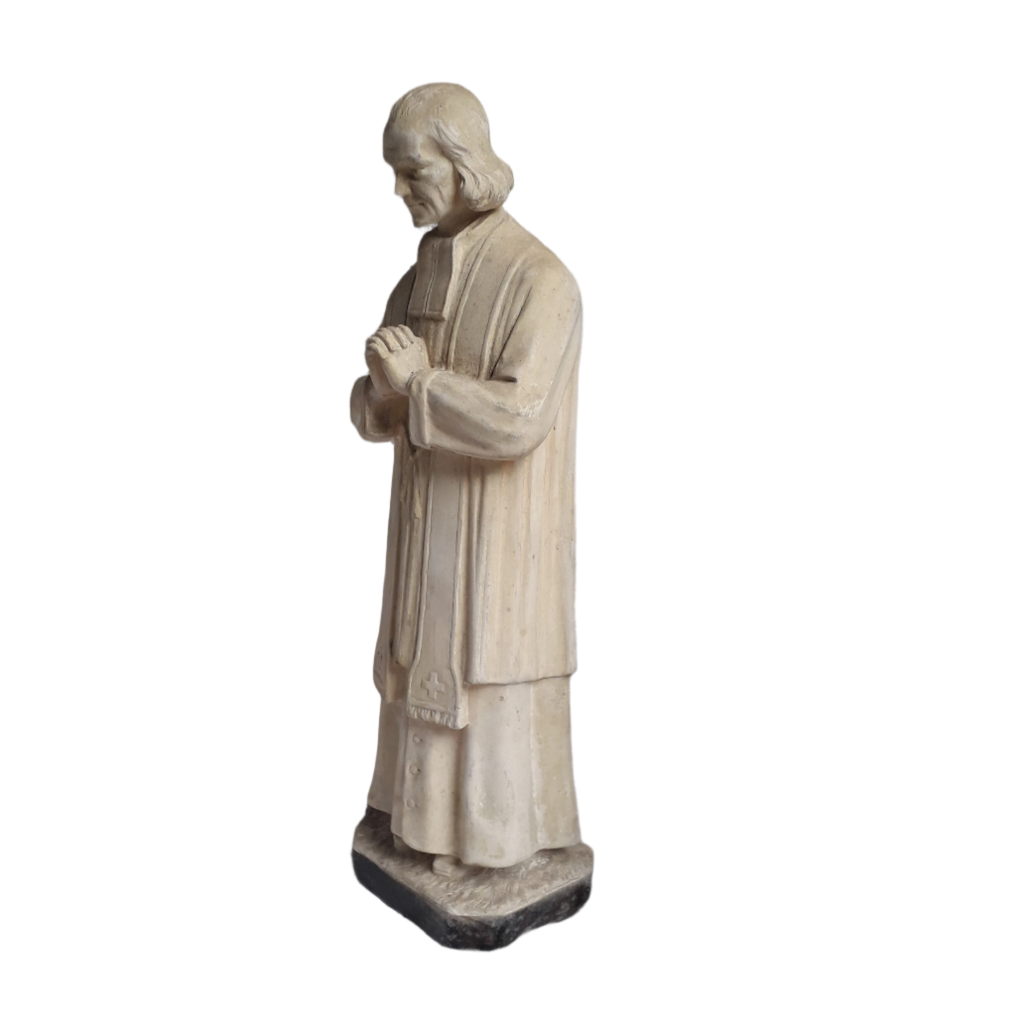 Large French vintage religious figurine with aged creamy white finish