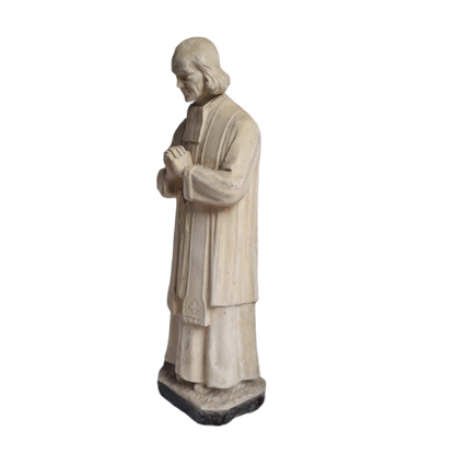 Large French vintage religious figurine with aged creamy white finish