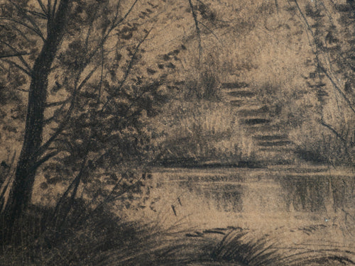 Artistic depiction of a landscape with trees and water