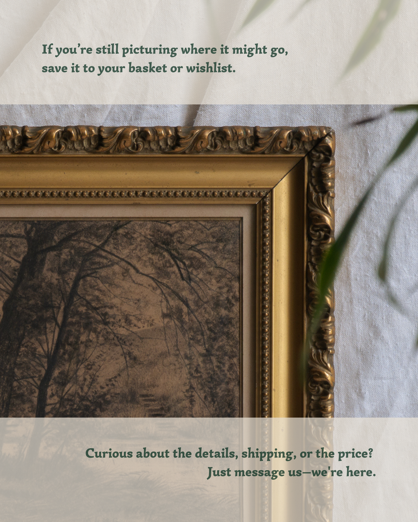 Antique Charcoal Landscape In Gold Frame, Trees and River