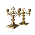 Pair of French Antique Brass Candle Holders, Decorative Candelabras