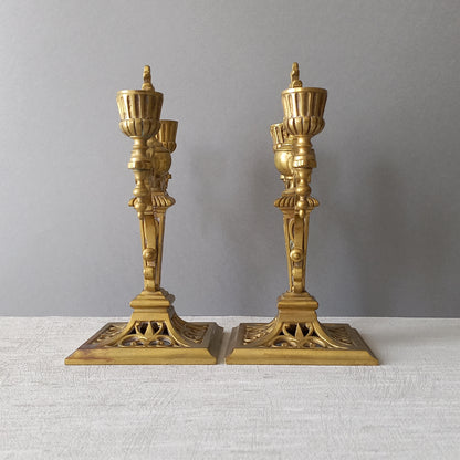Pair of French Antique Brass Candle Holders, Decorative Candelabras