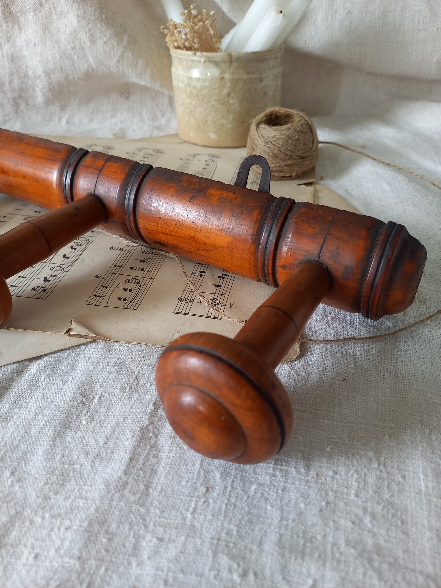 French Antique Faux Bamboo Coat Rack with Four Pegs
