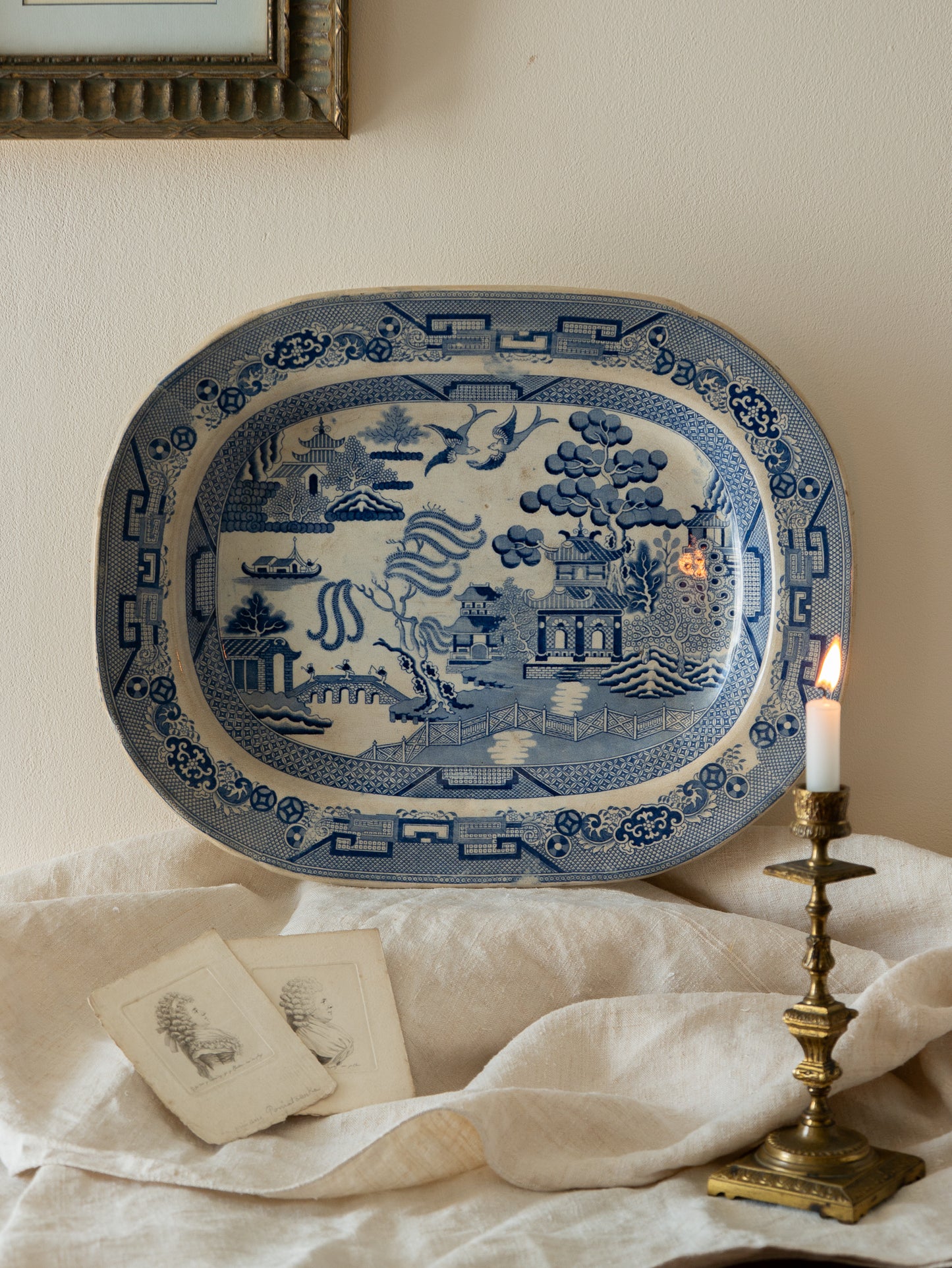 LARGE Antique Ironstone Willow Ware Plate marked Staffordshire