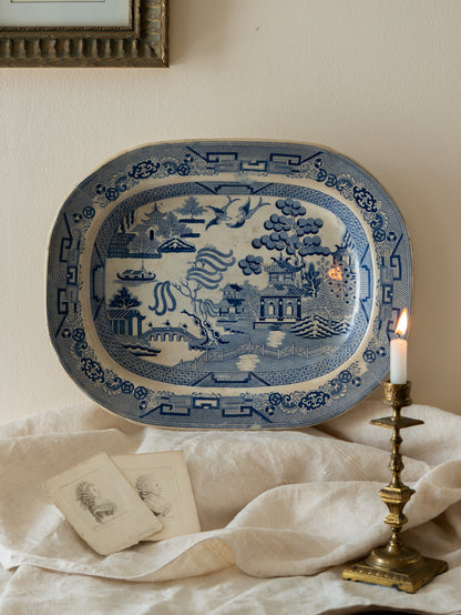 LARGE Antique Ironstone Willow Ware Plate marked Staffordshire