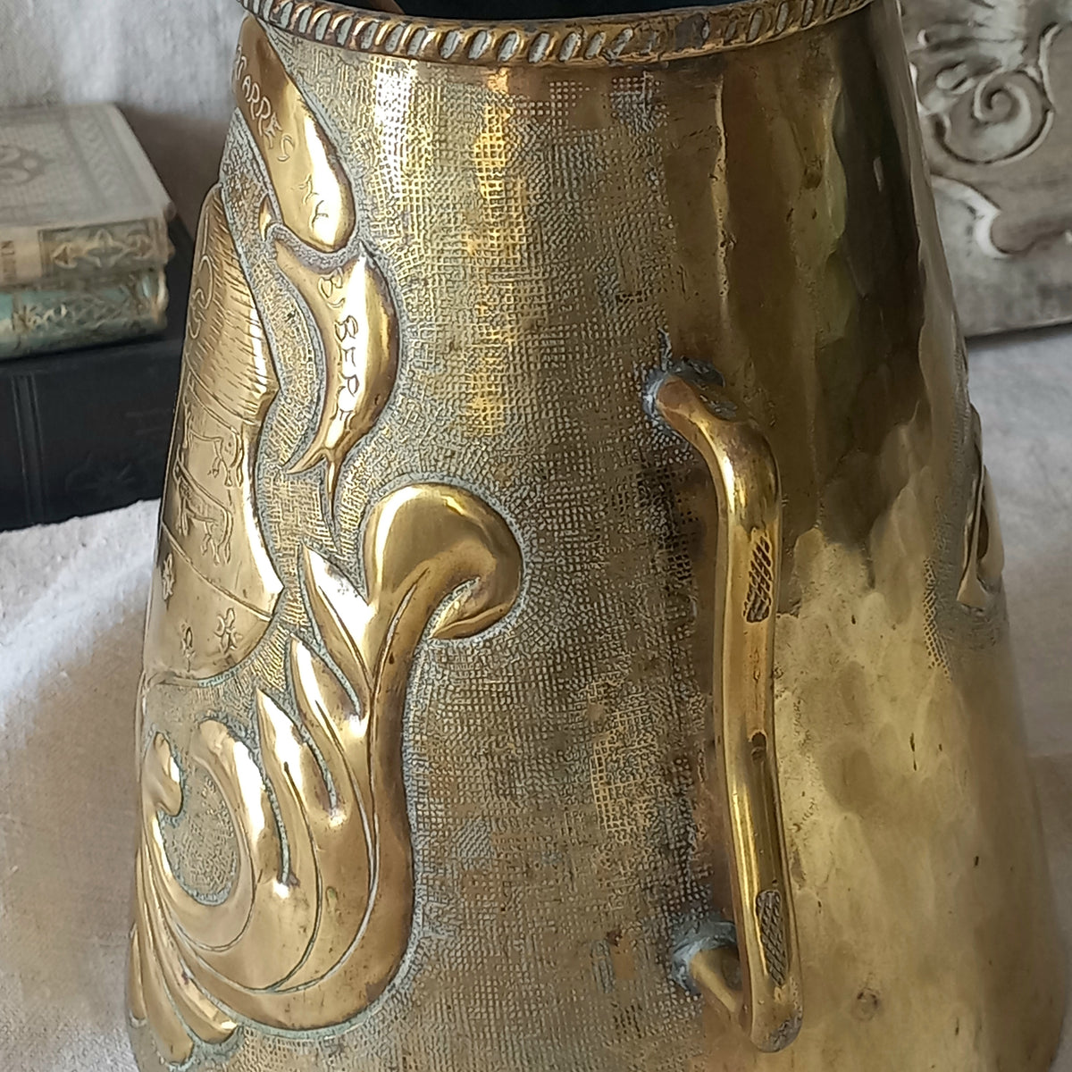 Antique Decorative Brass Vase with Handles, Vintage Brass-Ware