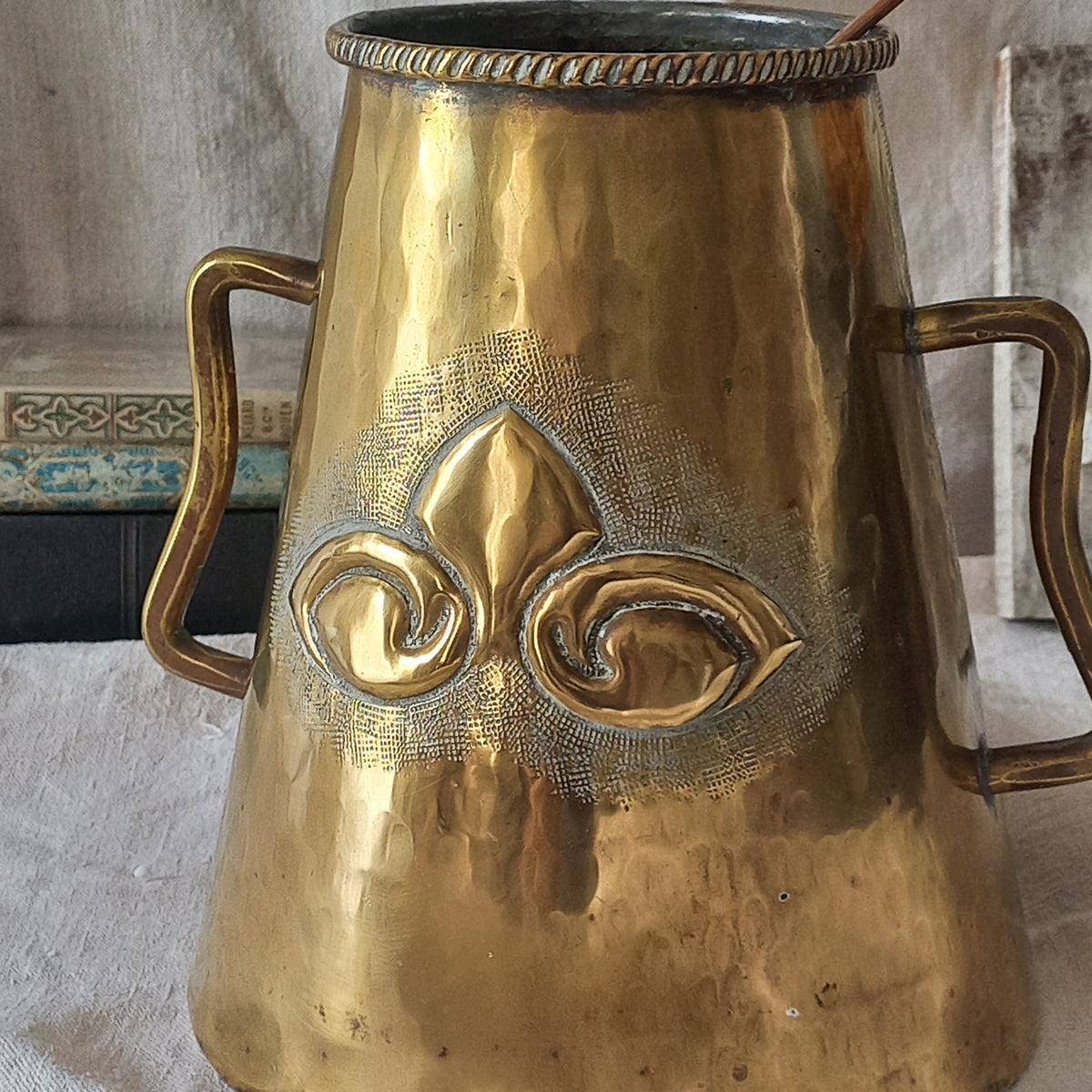 Antique Decorative Brass Vase with Handles, Vintage Brass-Ware