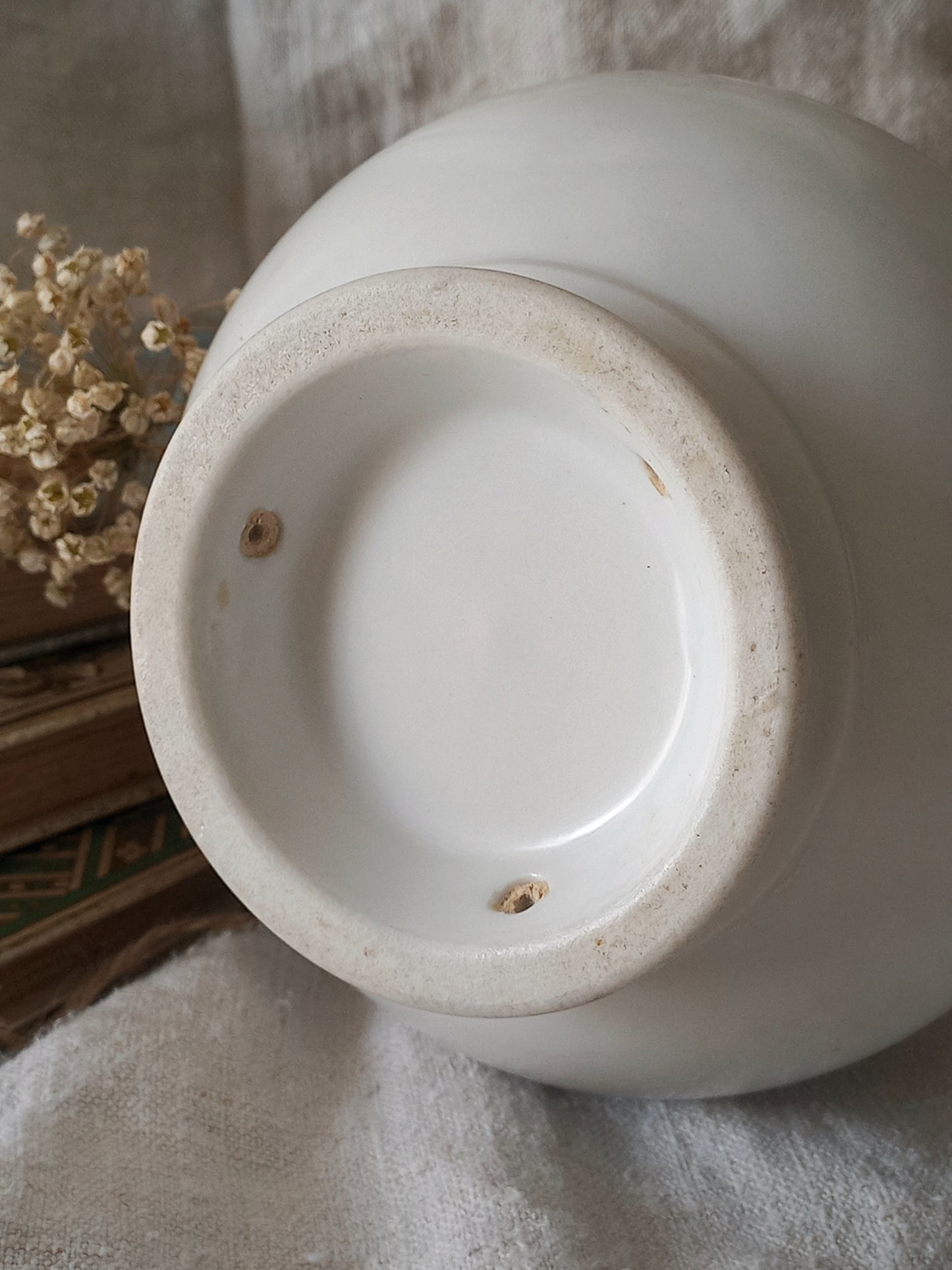 French Antique White Porcelain Broth Pot with Pewter Lid