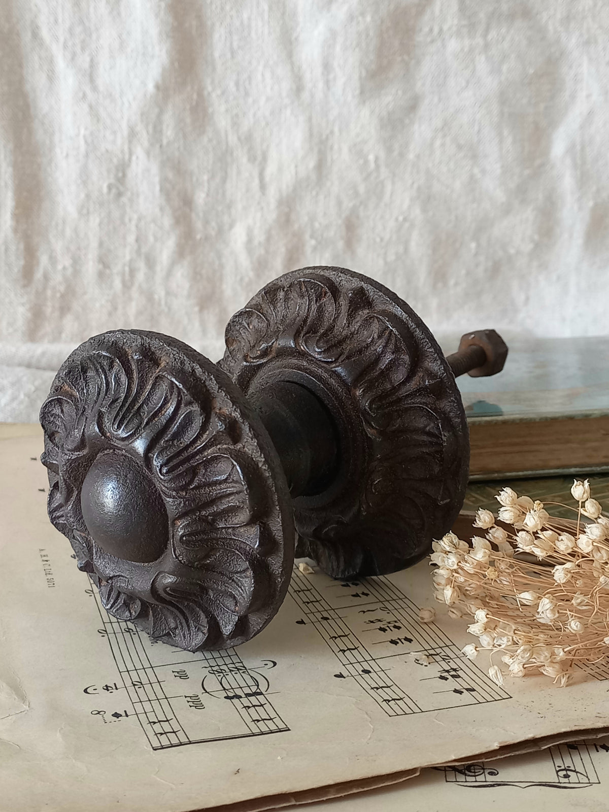 An original French antique decorative cast iron door pull, a heavy and beautiful piece of door decor which will make the finishing touch to your door.