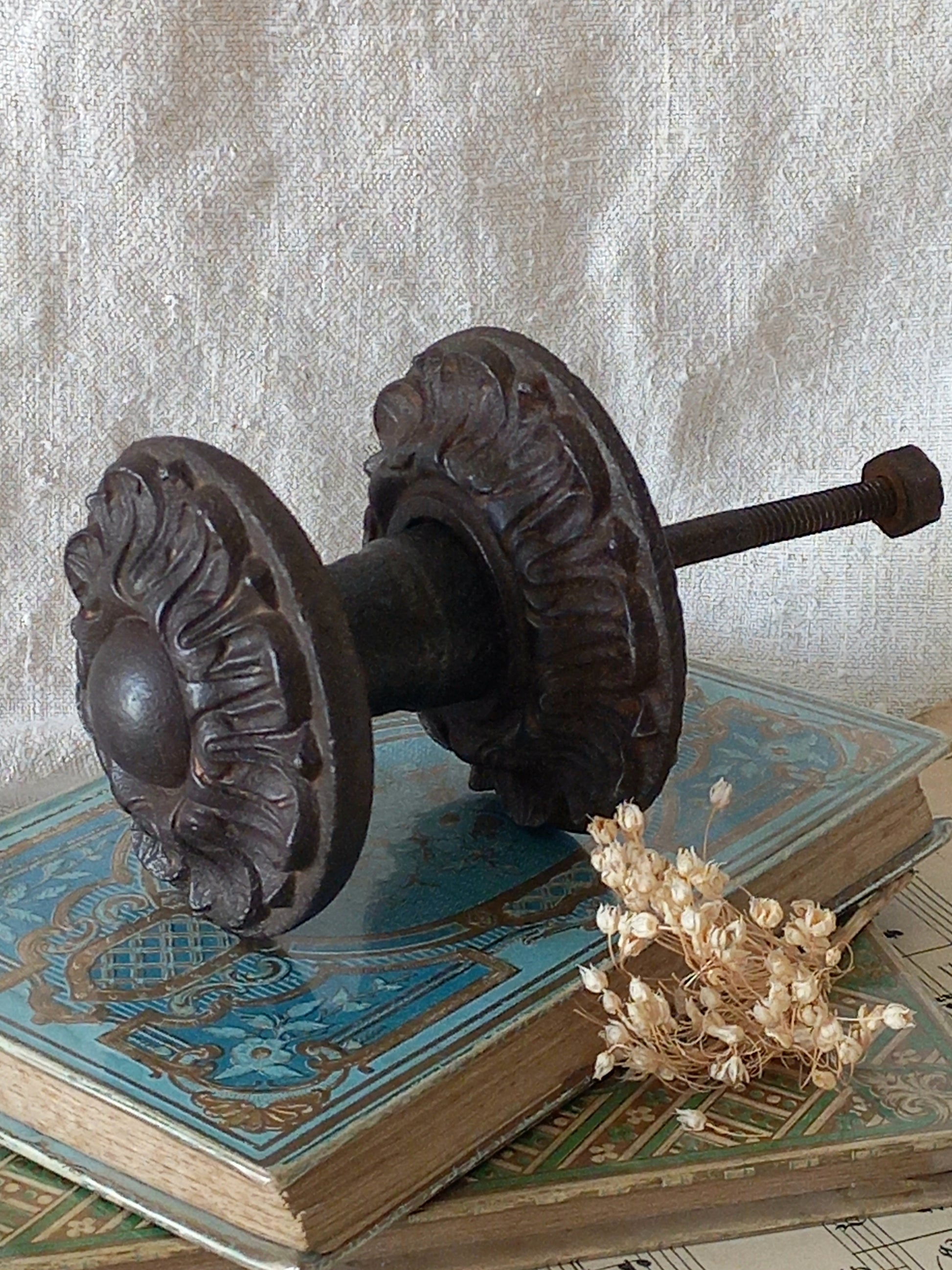 An original French antique decorative cast iron door pull, a heavy and beautiful piece of door decor which will make the finishing touch to your door.