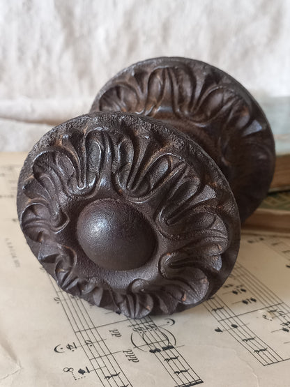 An original French antique decorative cast iron door pull, a heavy and beautiful piece of door decor which will make the finishing touch to your door.