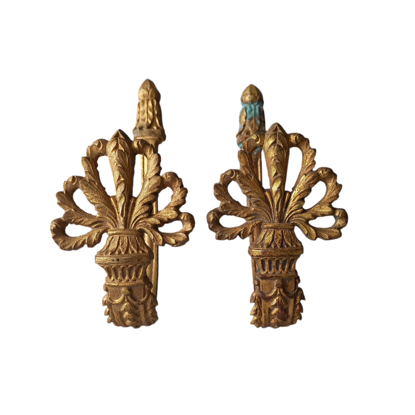 French antique decorative curtain hold backs or tie backs made from brass, bronze