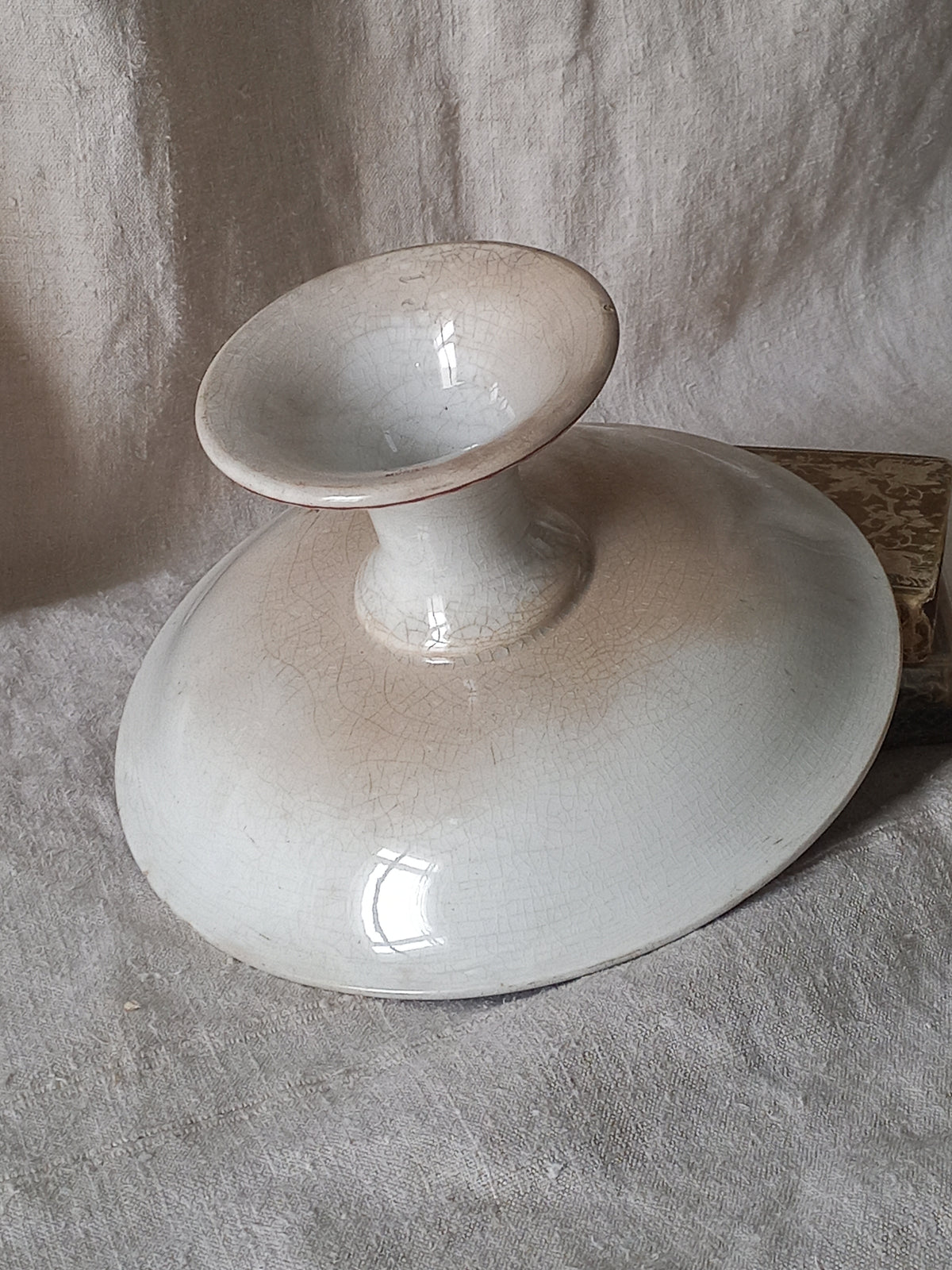 French antique ironstone/earthenware white patinated footed-dish with a pretty burgandy colour floral pattern