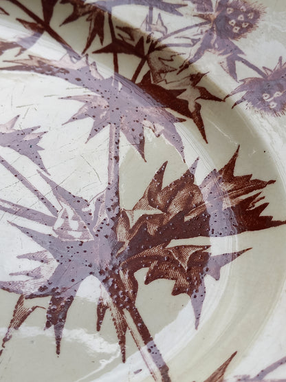 Detail of French Antique Oval Ironstone Plate or Platter with brown Floral Pattern