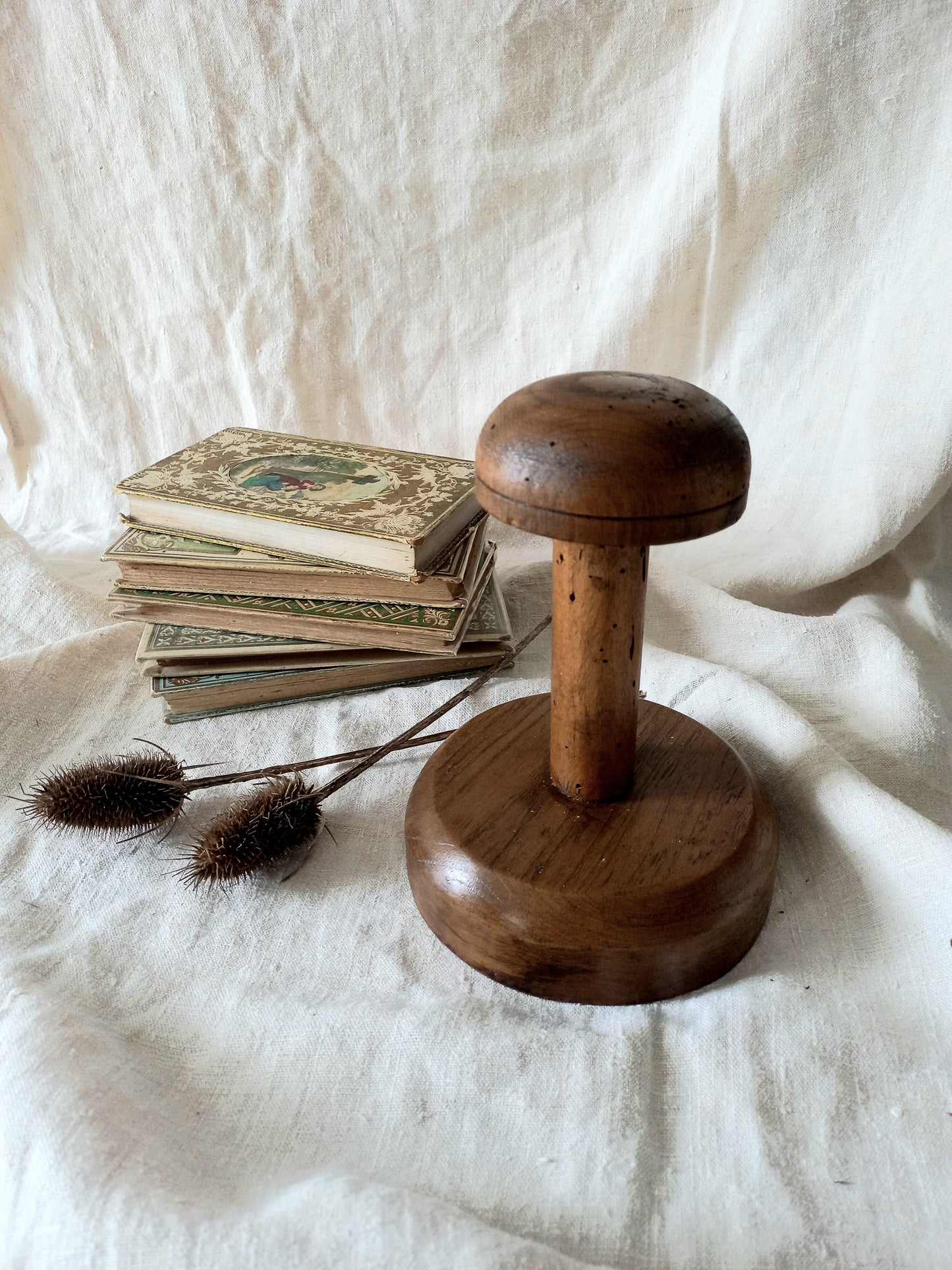 A beautiful French vintage/antique wooden hat stand/milliner's stand. This hand-made hat stand is a short, solid and sturdy piece with some good weight to it that will make a great piece of home decor in any interior, especially those inspired by rustic, country and farmhouse decor.
