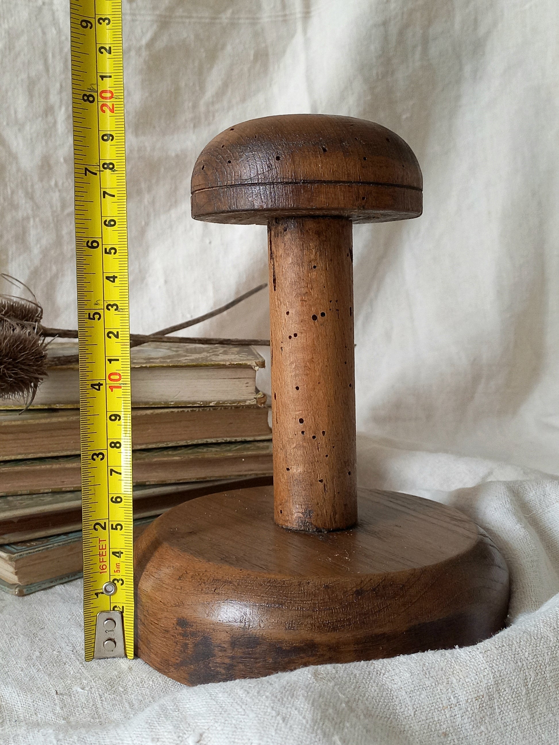 A beautiful French vintage/antique wooden hat stand/milliner's stand. This hand-made hat stand is a short, solid and sturdy piece with some good weight to it that will make a great piece of home decor in any interior, especially those inspired by rustic, country and farmhouse decor.