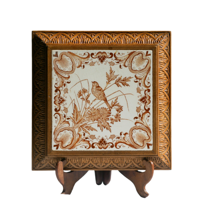 French Antique Bird Tile Trivet, Brown And White, Kitchen Decor