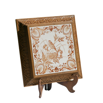 French Antique Bird Tile Trivet, Brown And White, Kitchen Decor