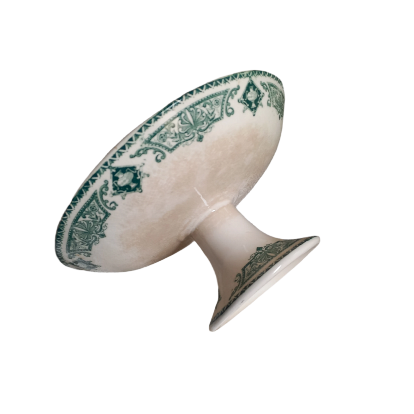 French antique ironstone compotier or footed cake plate with teal floral pattern, decorative fruit dish, dish for cakes