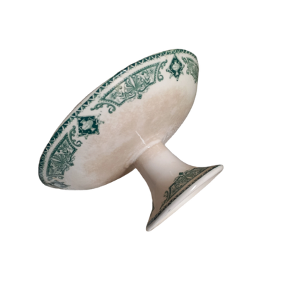 French antique ironstone compotier or footed cake plate with teal floral pattern, decorative fruit dish, dish for cakes