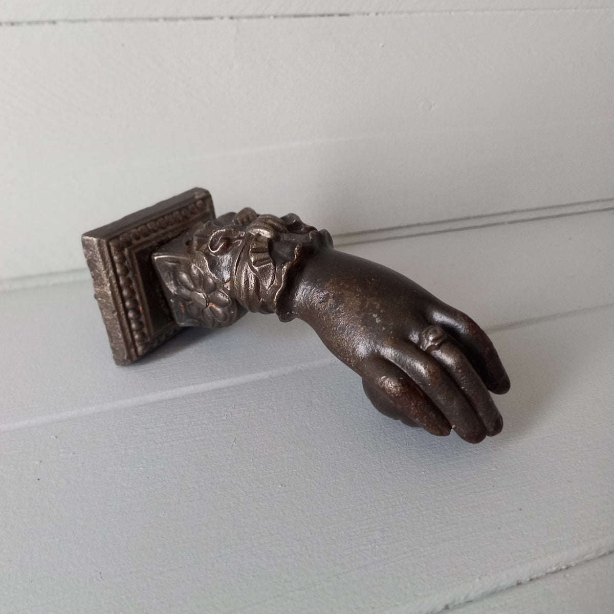French antique woman's hand door knocker made from decorative cast iron