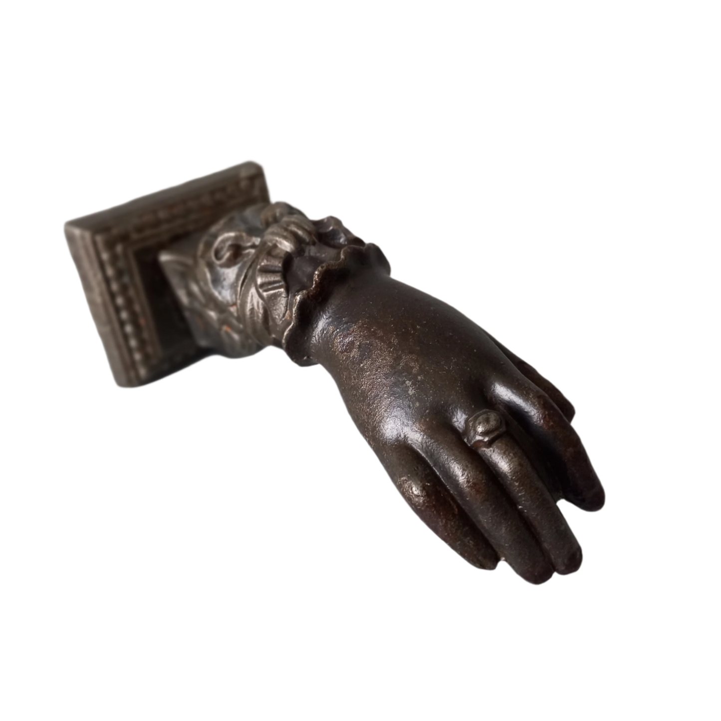 French antique woman's hand door knocker made from decorative cast iron